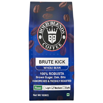 Bold Blends Brute Kick 1kg Roasted Whole Beans 100% Robusta  Blend Specially Crafted for Espresso Lovers  Medium to Dark Roasted | Hot Air Roasting for Rich Crema  Energize Yourself with the Strongest Caffeinated Coffee