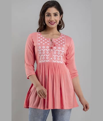 ASHISH PRINT Women's Rayon Peplum Top ( Peach )