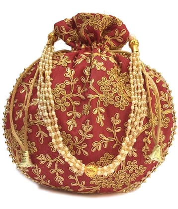 Bulbul Maroon Silk Potli
