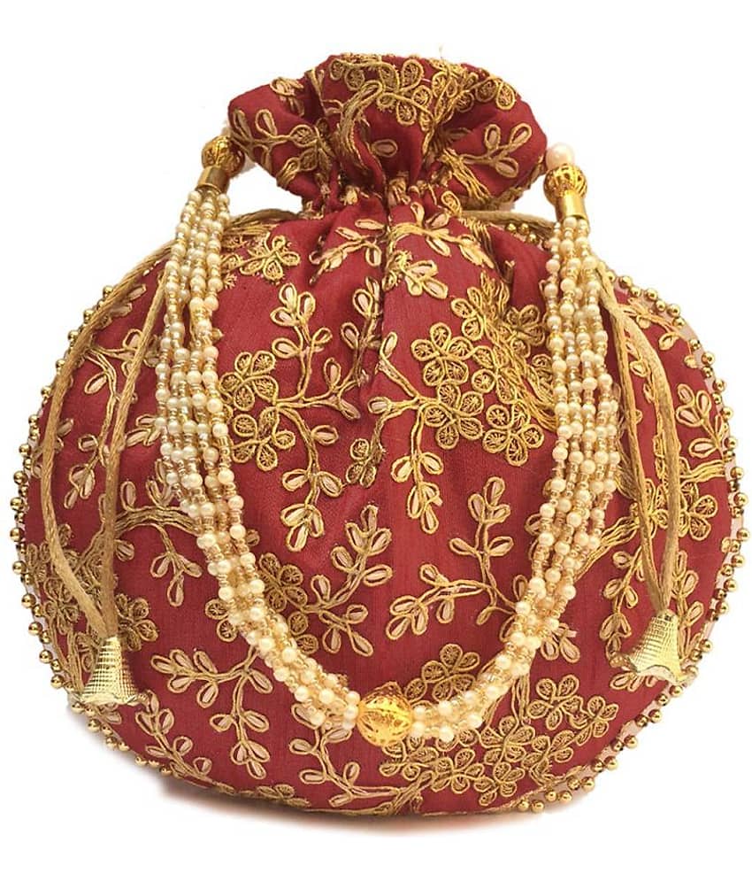 Bulbul Maroon Silk Potli