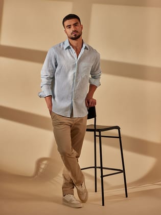 Aldeno Men Regular Fit Solid Light blue Linen Shirt (MOSI)-S
