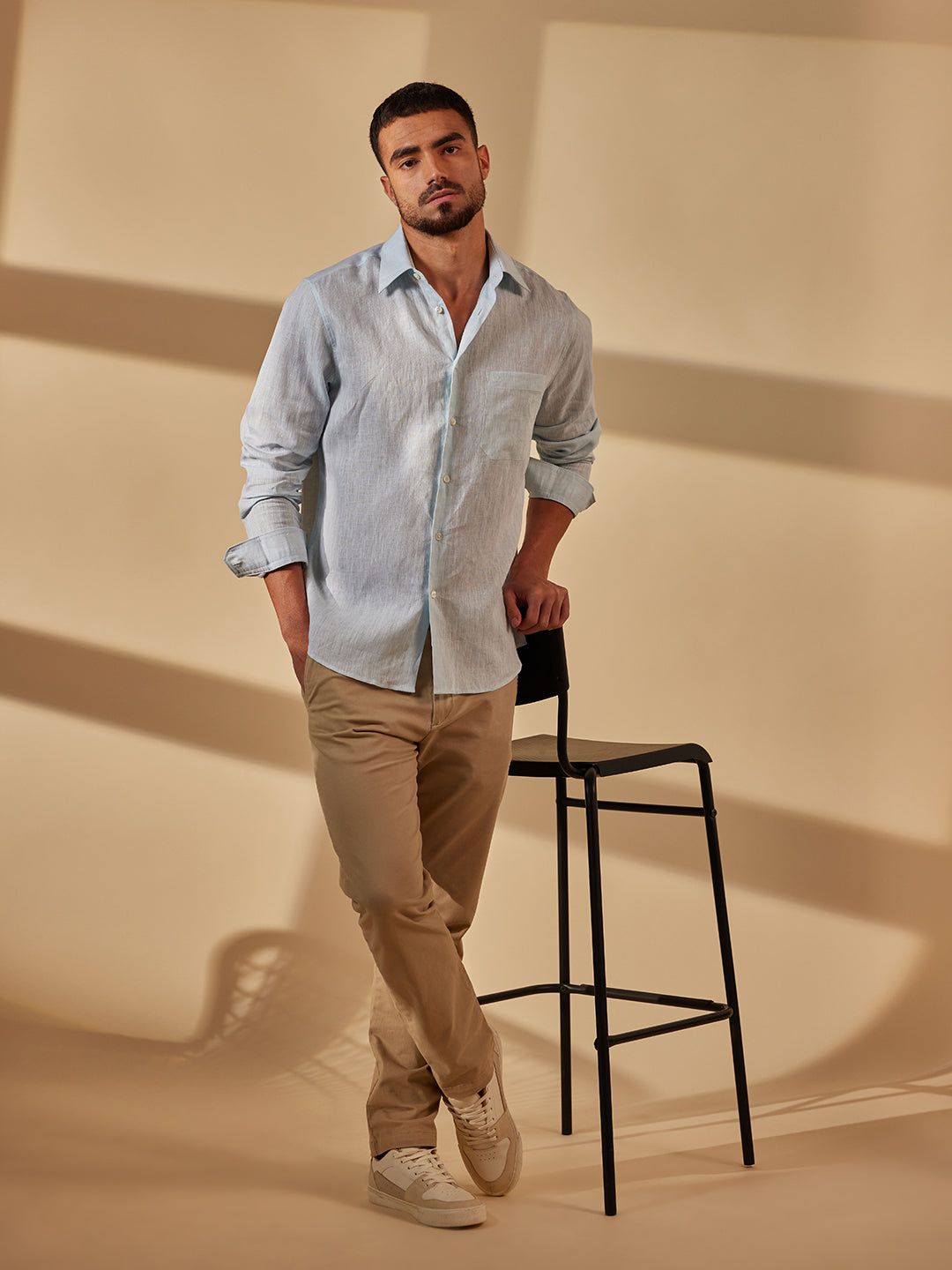 Aldeno Men Regular Fit Solid Light blue Linen Shirt (MOSI)-S