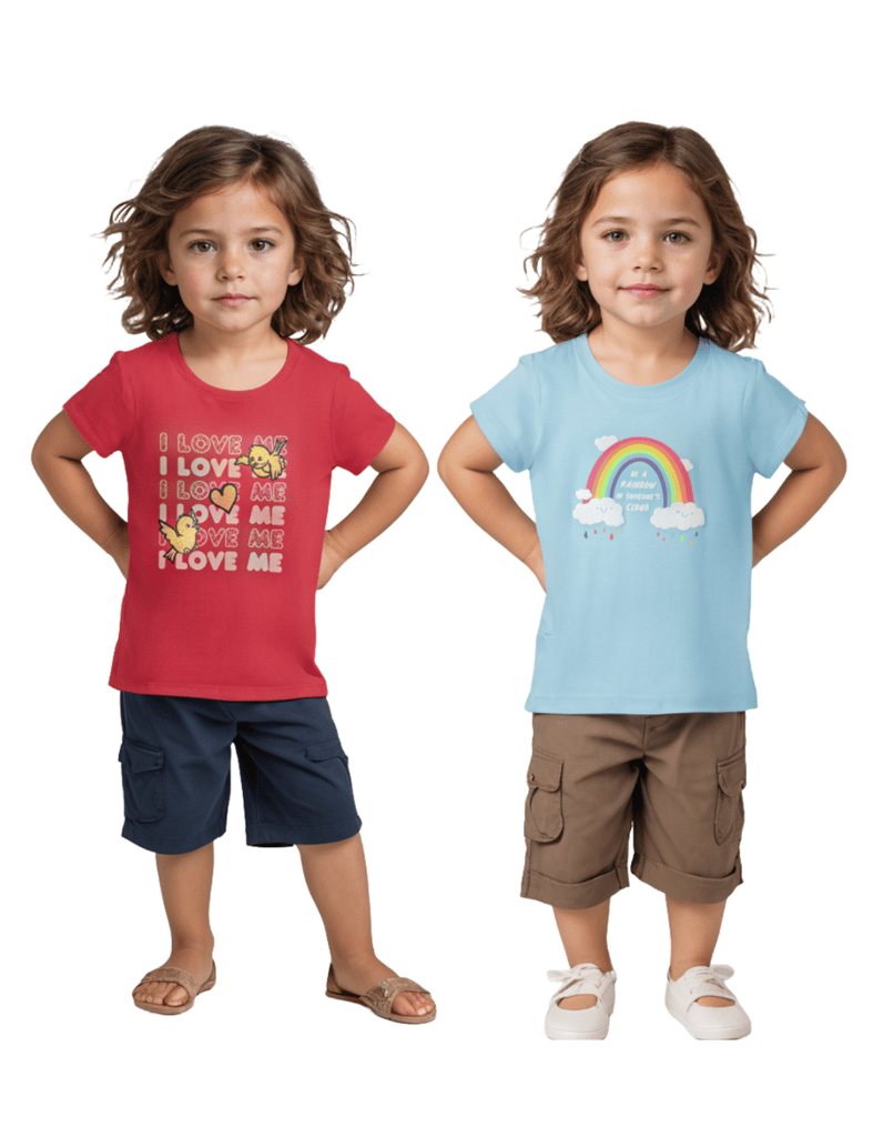 Stylish Kids Girls T-Shirt Atomizer Blue / Bright Rose Pink, Soft Cotton, Ages 2-6 (2pcs pack) 2