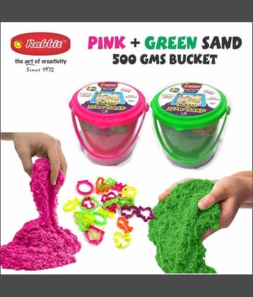 Rabbit 1Kg Magic Flow Sand Buckets Pack of 2 For Kids.(Pink-Green)