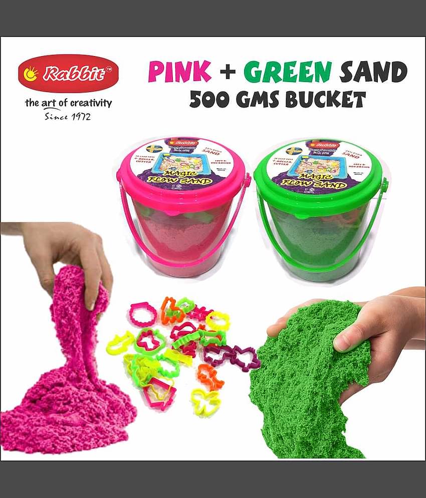 Rabbit 1Kg Magic Flow Sand Buckets Pack of 2 For Kids.(Pink-Green)