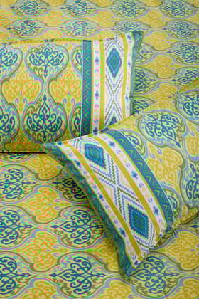 Ikkat Divine Olive Cotton Bedsheet-California King - 108 X 108 in / Olive / Green