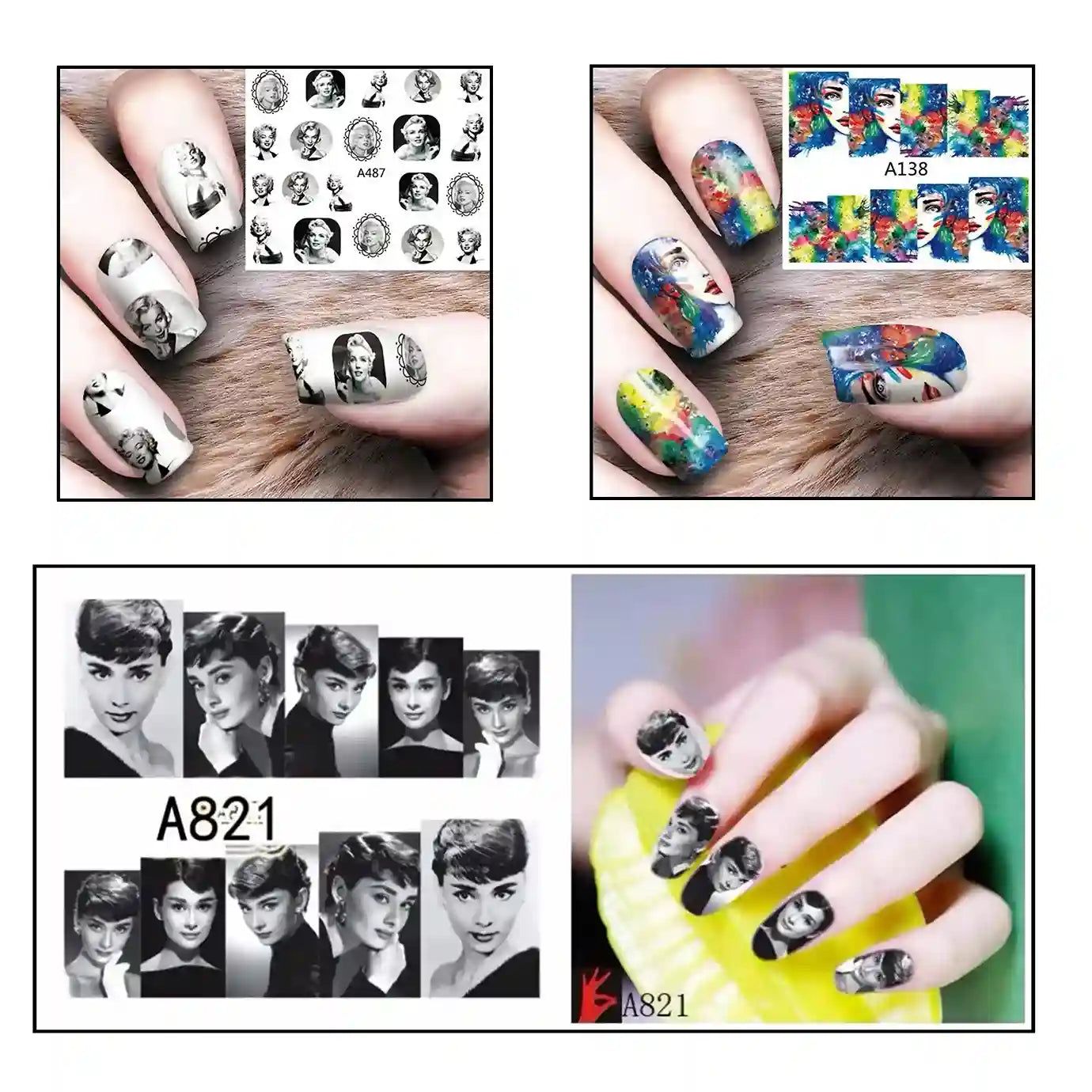 NAIL WATER DECALS STICKERS (Set of Random 50 Sheet)-Print Design