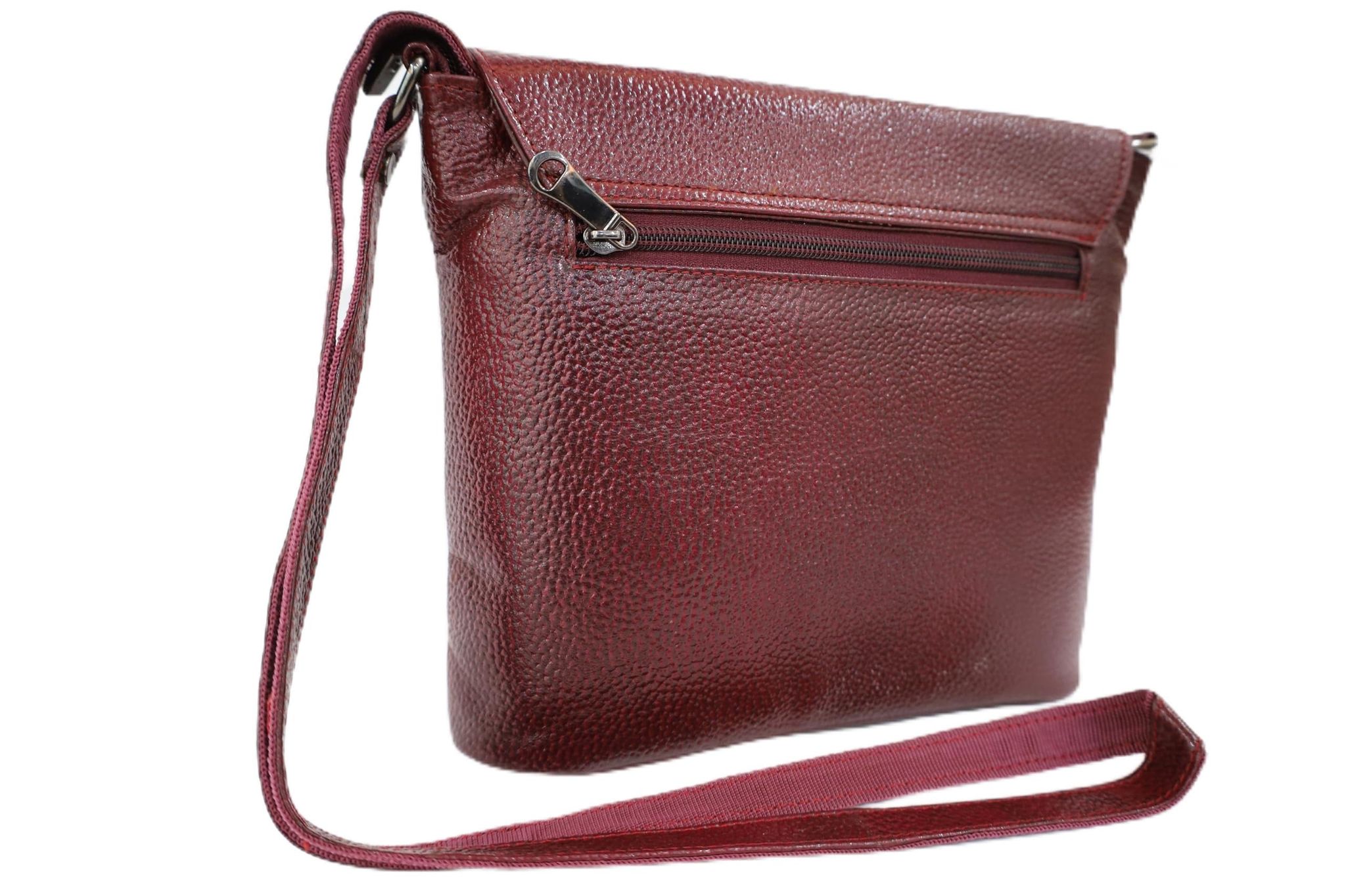 TULIP Traditional Artisians' Upliftment Livelihood Program Premium Leather Crossbody Bag, Burgundy, Multiple Compartments, Adjustable Strap, Zipper Closure, Classic Design