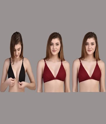Zourt Pack of 3 Cotton Non Padded Women's Everyday Bra ( Multicolor )