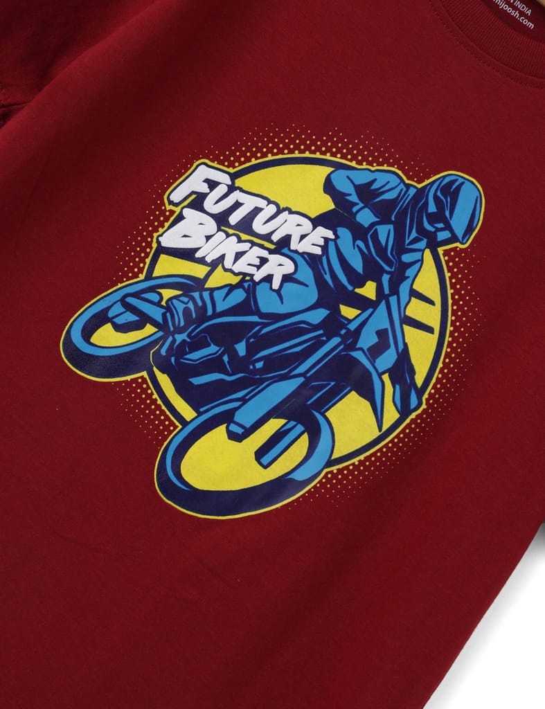 Premium Kids Boys T shirt Cotton Winery Red Future Biker 2025 at ShopCircuit | ONDC