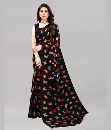 Samah Chiffon Printed Regular Saree With Unstitched Blouse Piece ( Black )