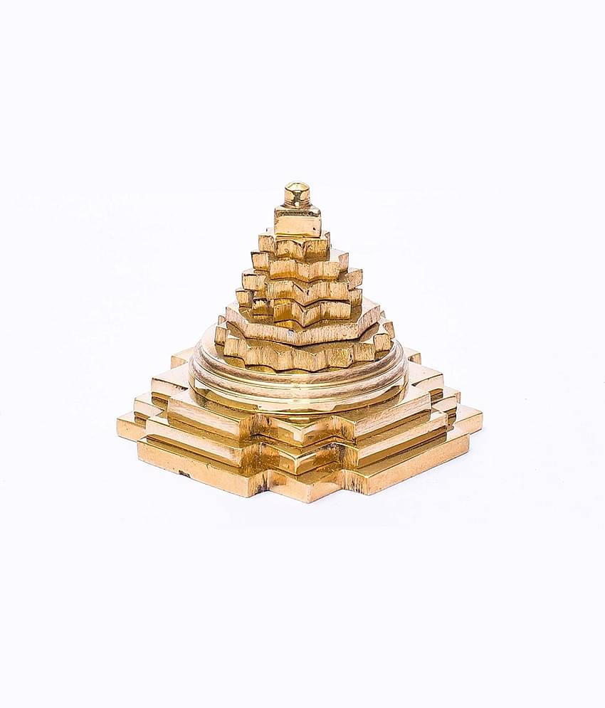 Rudradivine Brass meru Shree Yantra 2x2 Inch for Success FULFILMENTS Enormous Wealth Luck Power Prosperity Correcting VAASTU DOSH Financial Stability Brass Meru Shree Yantra