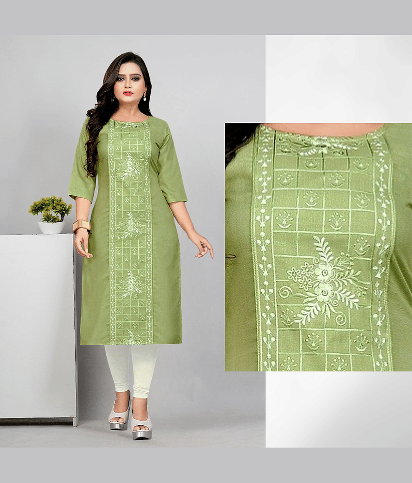 RIAANA Women Cotton Blend Embroidered A-line Kurti ( Teal )