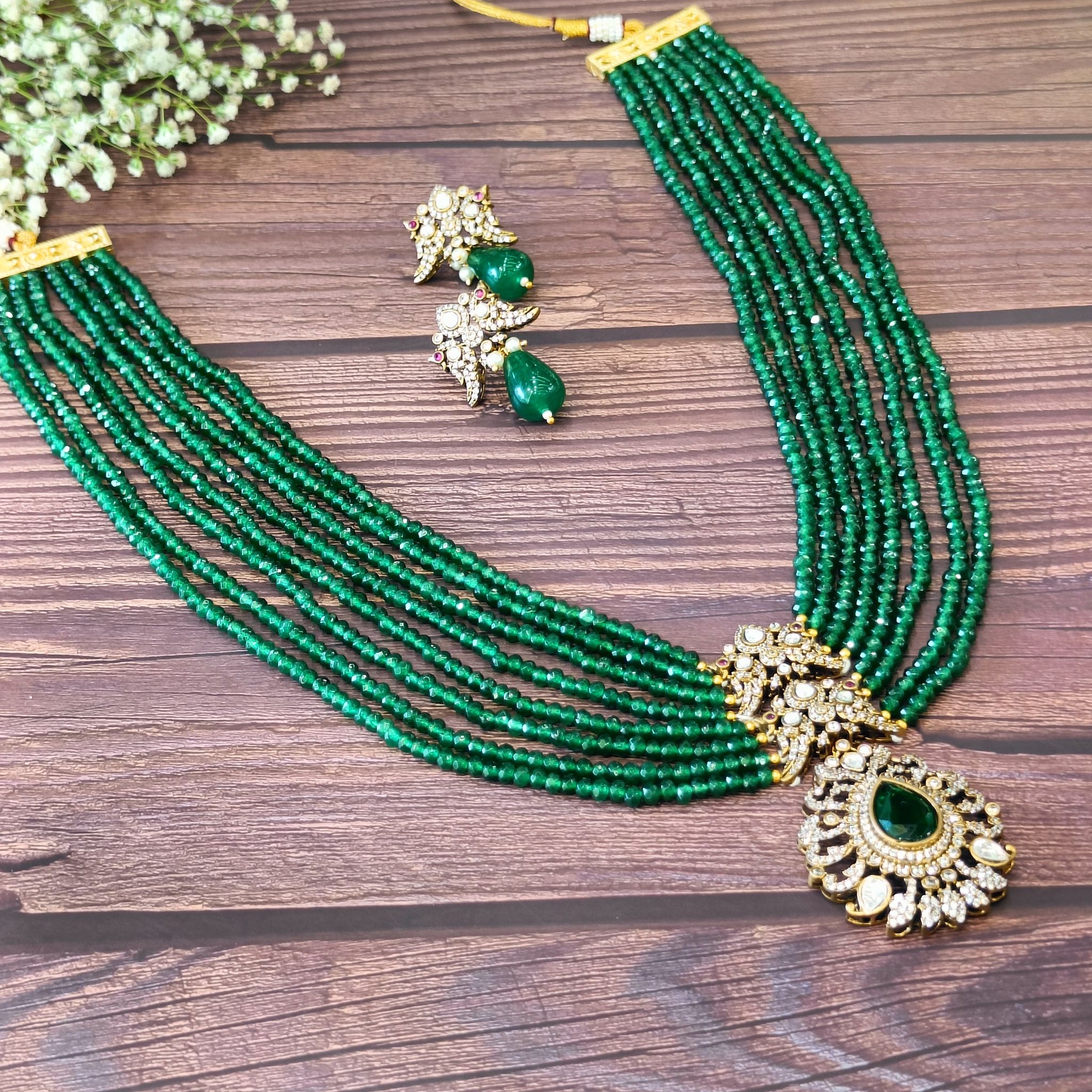 Nayaab Alisha Long Neckpiece-Green