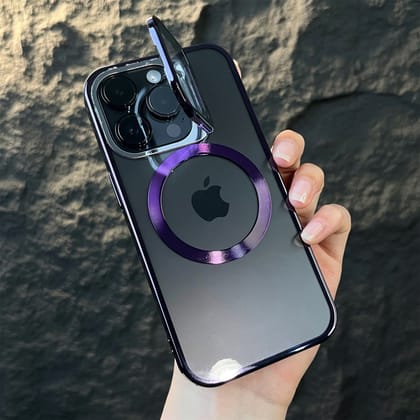 iPhone 14 Pro Case - New Plating MagSafe Cover with Transparent Camera Stand-Deep Purple
