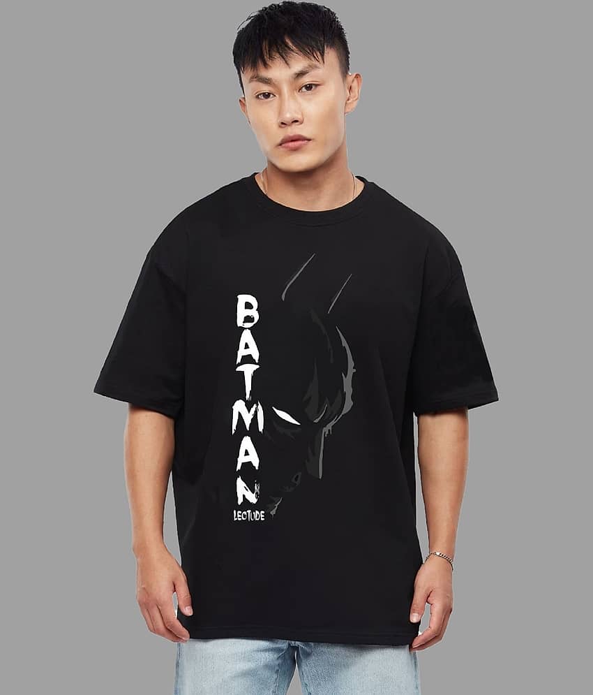 Leotude Men Cotton Blend Oversized Fit Printed T-Shirt ( Black )
