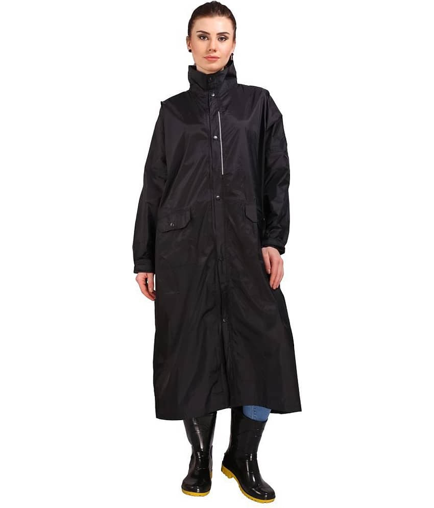 Goodluck Nylon Long Raincoat - Black