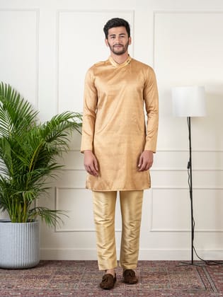 Gold  Harring bone Print Kurta Set-XS/36 / Only Kurta - No Lowers