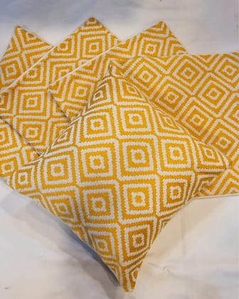 Khamma Ghani Warm Yellow Cotton Cushion Covers-12x12 (Set of 5)