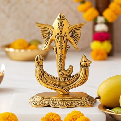 Aluminium Showpiece Trishul Ganesh Ji Statue (ASMAS438 G)