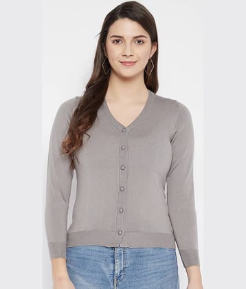 zigo Women Woollen V-Neck Cardigan ( Grey )