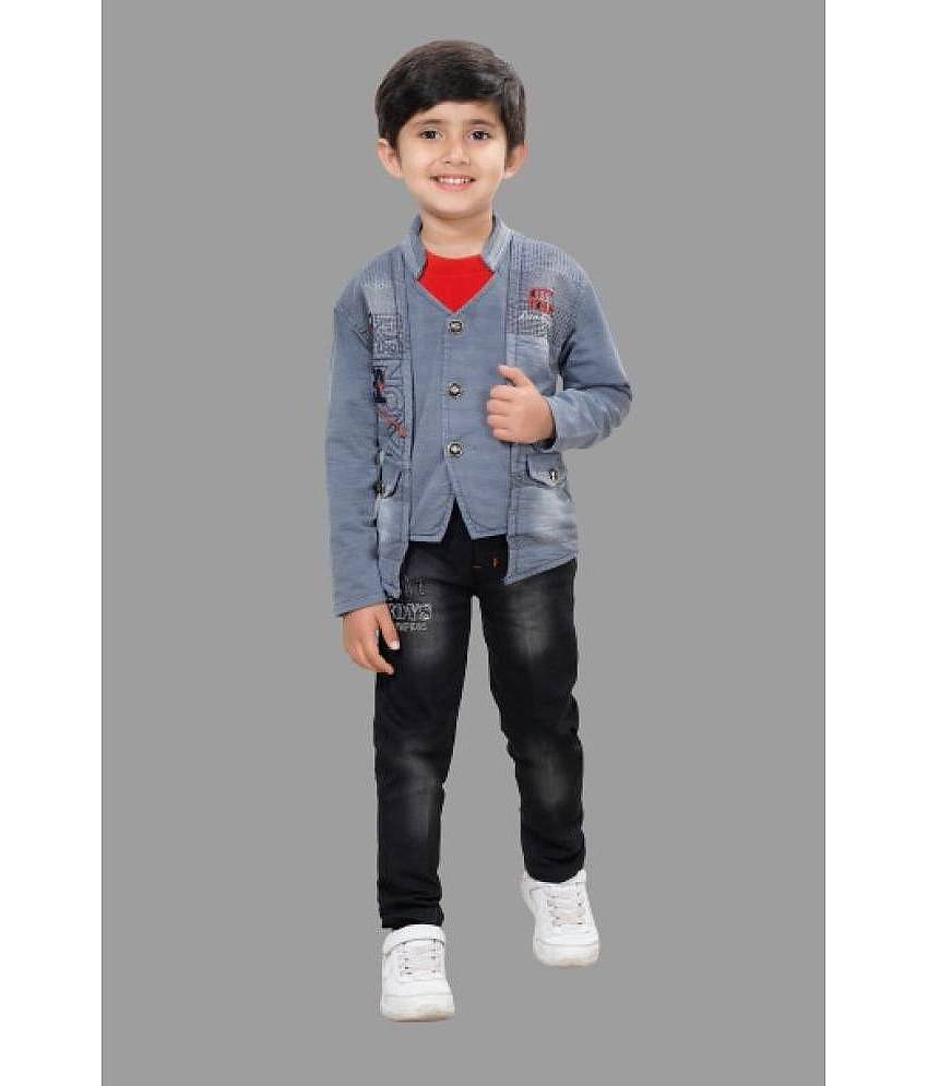 DKGF Fashion Pack of 1 Boys Cotton Blend Shirt & Pants Set ( Light Grey )