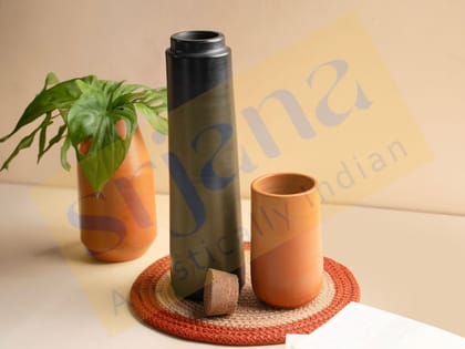Srjana Handicraft Terracotta Black Bottle with Tumbler Set of 2 Srjana Handicraft Terracotta Black Bottle with Tumbler Set of 2