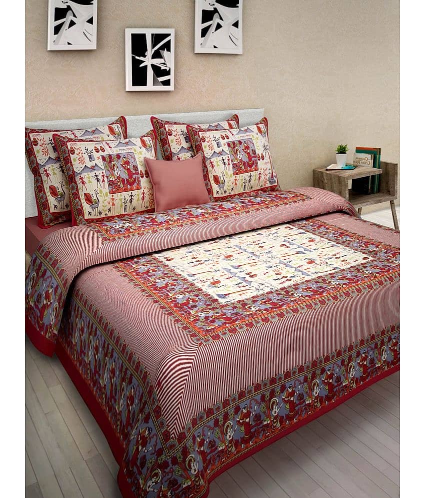 Uniqchoice Cotton 1 Double Bedsheet with 2 Pillow Covers ( Red )