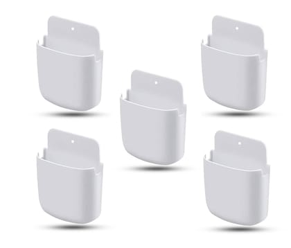 DSNS Wood Wall Mounted Adhesive Remote Control Stand Mobile Phone Holder for Charging AC/TV Storage Box for All Smartphones| Pack of 5 (Whit) , 20 x 12 x 3 cm Whit / medium