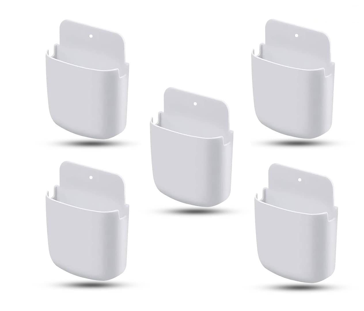 DSNS Wood Wall Mounted Adhesive Remote Control Stand Mobile Phone Holder for Charging AC/TV Storage Box for All Smartphones| Pack of 5 (Whit) , 20 x 12 x 3 cm Whit / medium