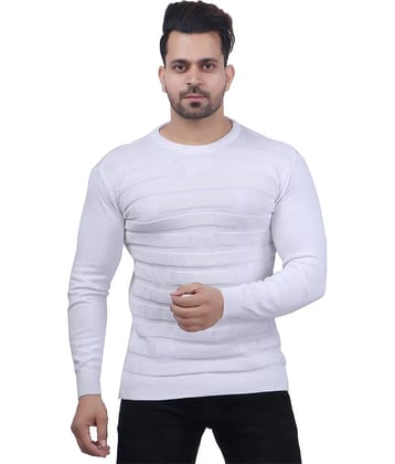 FEVERFEW Cotton Blend Round Neck Men's Full Sleeves Pullover Sweater - White ( Pack of 1 )