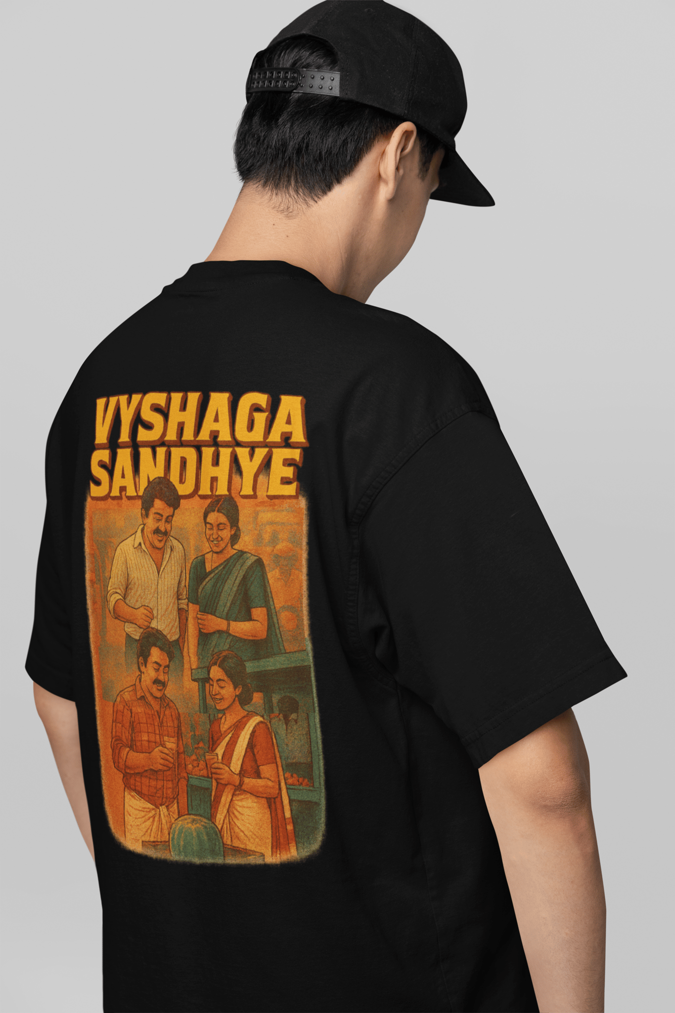 RASB RETRO "Vyshaga Sandhye T-Shirt | Nadodikattu Vintage Retro Mohanlal Shobana Reunion Inspired | Thudarum Movie  | Malayalam Nostalgia Tee-S / Black