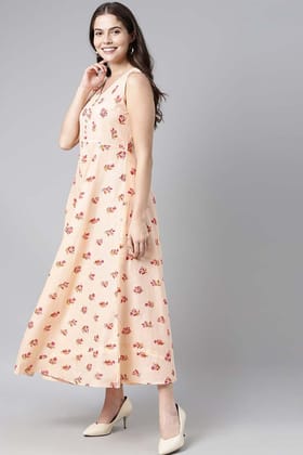 Peach Pure Cotton Floral Printed Maxi Dress VD1023 Peach Pure Cotton Floral Printed Maxi Dress VD1023