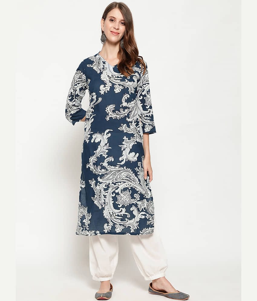 Antaran Cotton Printed Kurti With Salwar Women's Stitched Salwar Suit - Blue ( Pack of 1 )