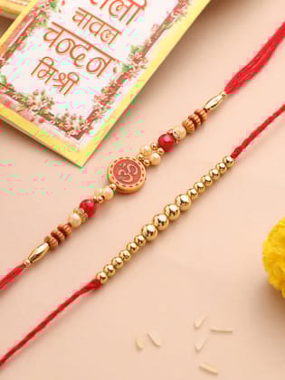 NVR Men's Set of 2 Red Religious Thread Rakhi with Roli Chawal Chandan & Mishri-One Size / Red