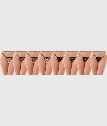 D Naked Pack of 8 Satin Printed Women's G-Strings ( Multi Color )