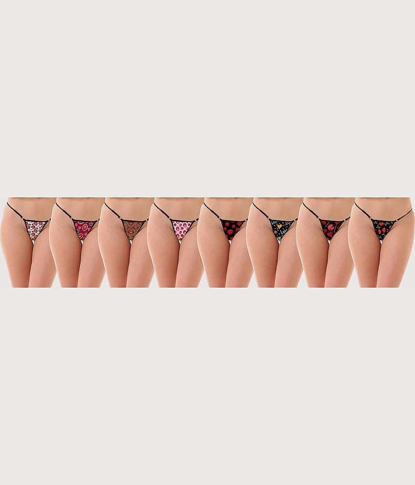 D Naked Pack of 8 Satin Printed Women's G-Strings ( Multi Color )