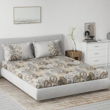 DDECOR Live beautiful Cotton Queen Bed Sheet Set with 2 Pillow Covers (229 CM X 274 CM, Brown) Digital Print Classical 145TC GSM