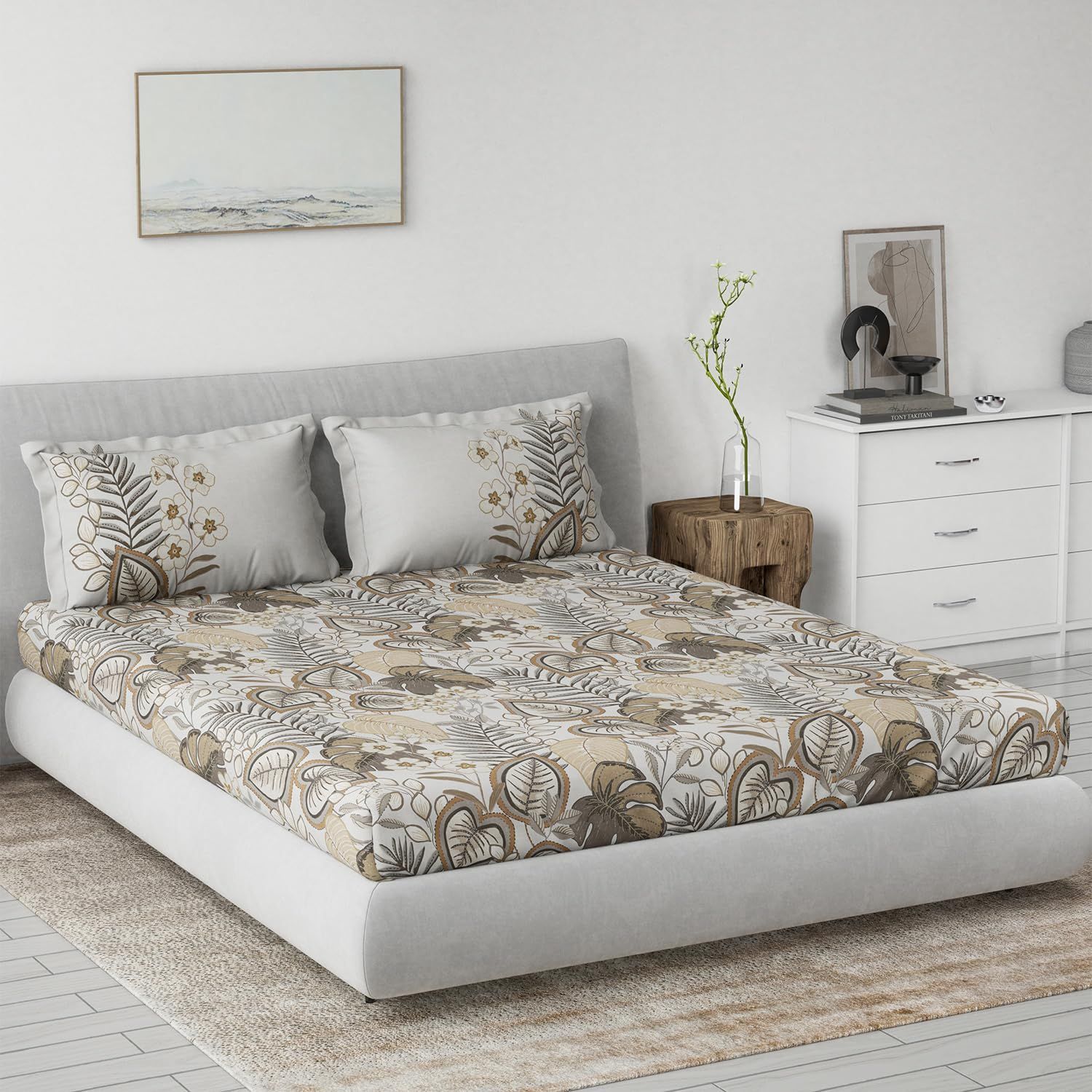 DDECOR Live beautiful Cotton Queen Bed Sheet Set with 2 Pillow Covers (229 CM X 274 CM, Brown) Digital Print Classical 145TC GSM