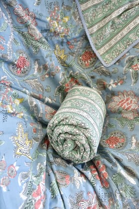 Teal Blue Floral Print Dohar ( set of 2) : Light Comfort Single (Pair) Teal Blue Floral Print Dohar ( set of 2) : Light Comfort Single (Pair)