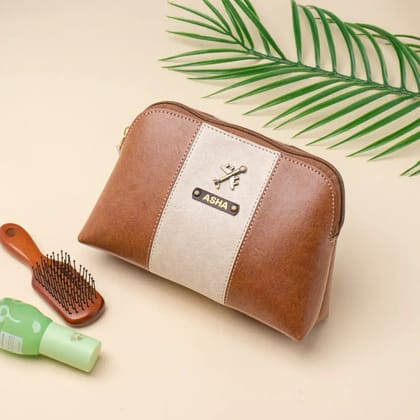 PERSONALISED MULTIPURPOSE POUCH STRIPE - TAN-Tan