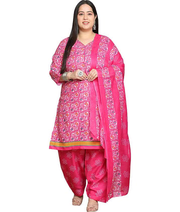 Rajnandini Women Cotton Blend Printed Straight Kurti With Patiala Salwar ( Pink )