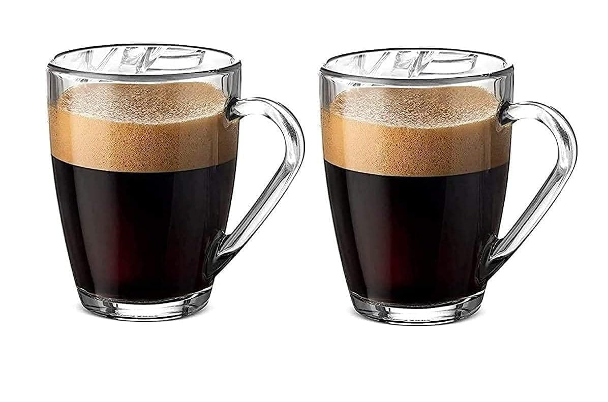 Glass Tea Cup 210 ML, Modern Glass Coffee Mug with Convenient Solid Handle Perfect for Milk, Smoothies, Green, Lemon Tea Beverage Hot & Cold Drink