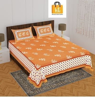 The Bedsheet Adda Standard Queen Size Pure Cotton Jaipuri Printed Economic Double Bedsheet with Two Pillow Covers- ARTICLE-1031