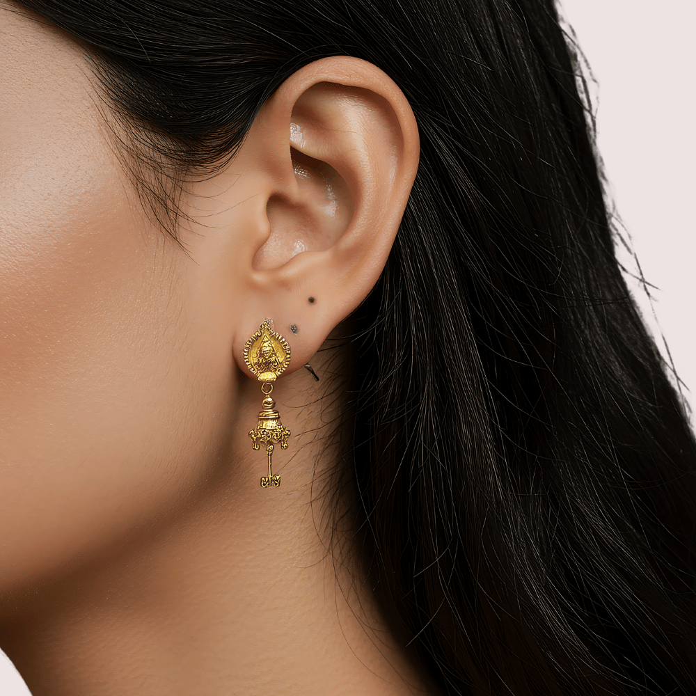 Intricate Gold Drop Temple Earrings - Earrings | Buy online on ZillyBuy