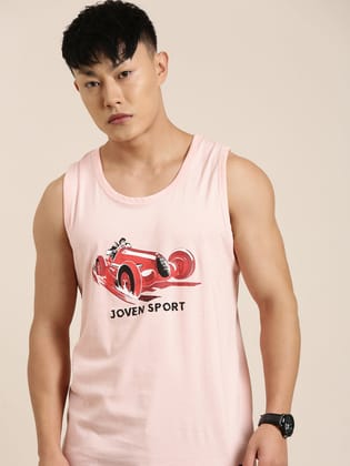Pink Printed Crew Neck Tank Top-S