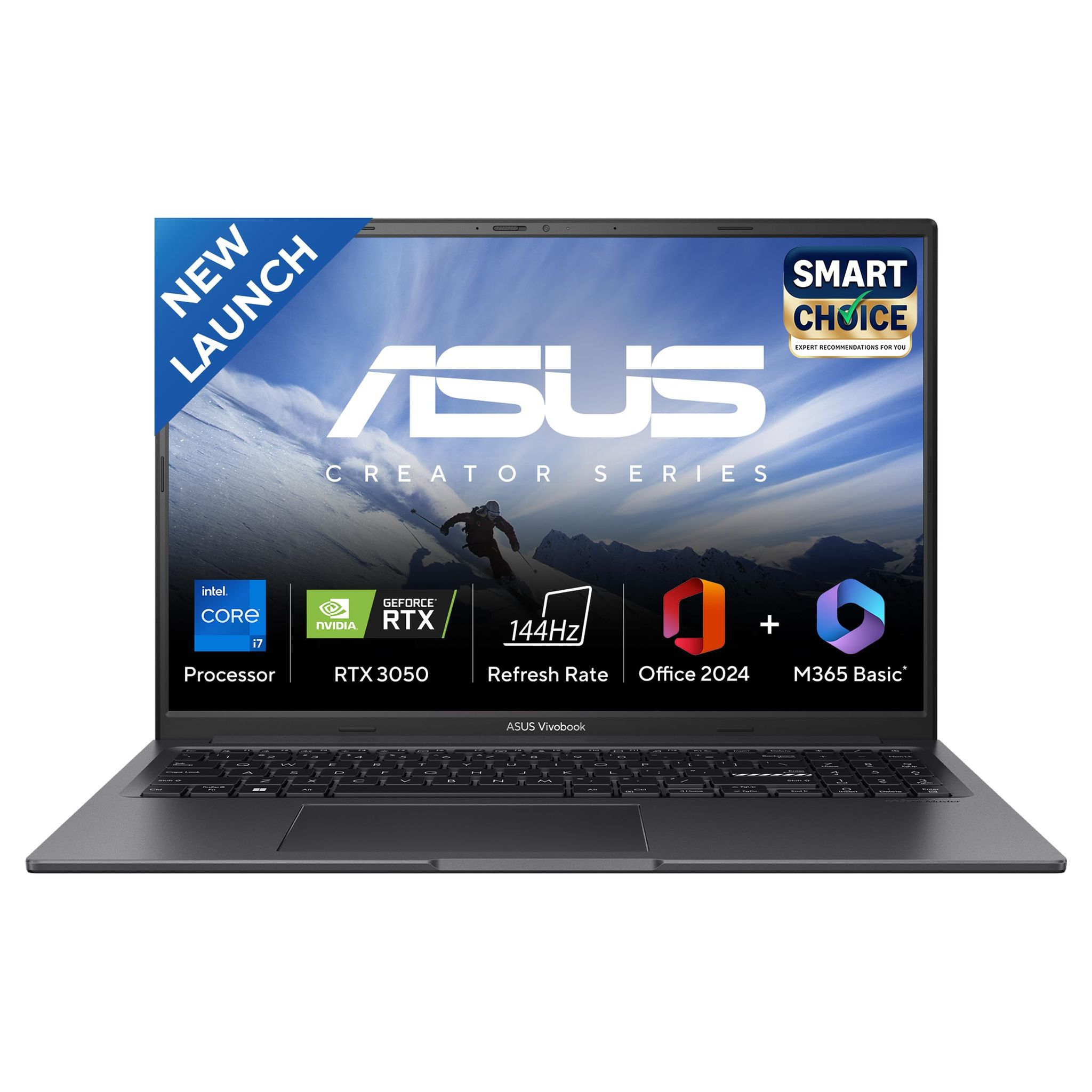 ASUS Vivobook 16X (2025),Smartchoice, Intel Core i7-13620H,Creator/Gaming Laptop(RTX 3050-4GB/16GB RAM/512GB SSD/FHD+/16"/144Hz/M365 Basic (1Year)*/Office 2024/Indie Black/1.8 Kg) K3605VC-RP517WS ASUS Vivobook 16X (2025),Smartchoice, Intel Core i7-13620H
