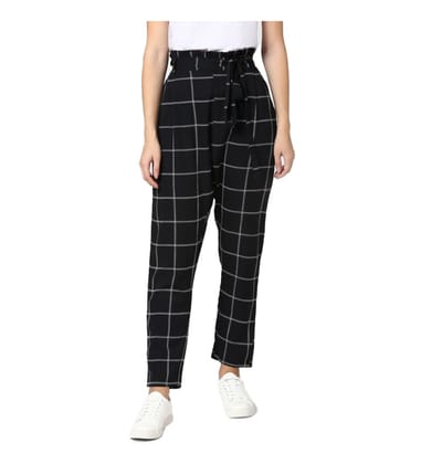 Womens Polyester Checkered Elasticated Trousers Size 32 (Black - White)