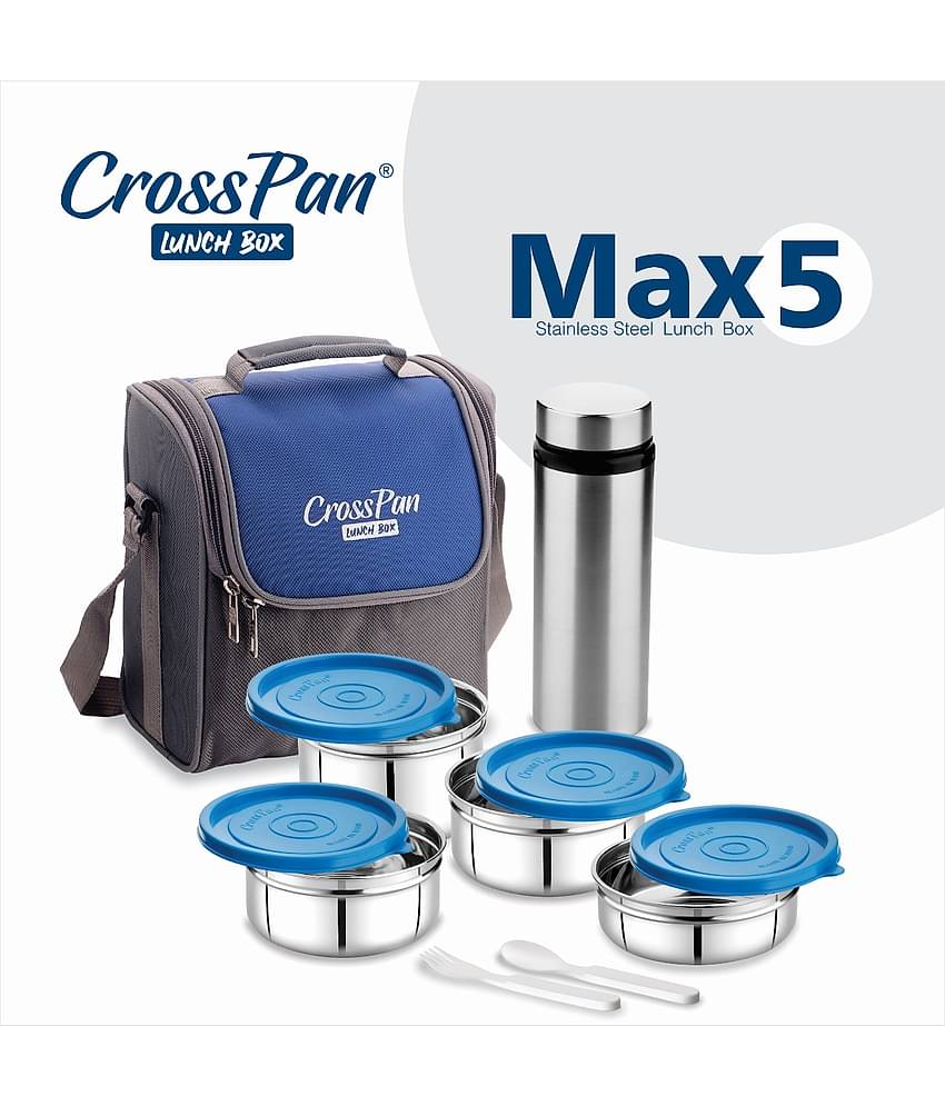 CrossPan Max5 4 Container with Bottle Stainless Steel Insulated Lunch Box 4 - Container ( Pack of 1 )