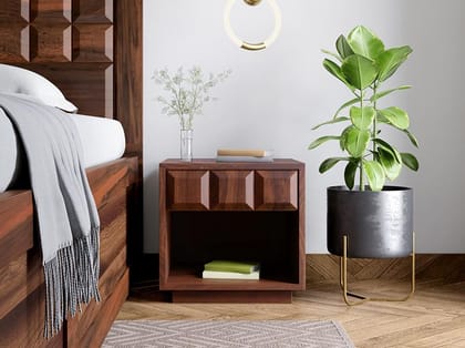 Tetris Solid Wood Bedside Table - 1-Year Warranty, Natural, Knockdown Tetris Solid Wood Bedside Table - 1-Year Warranty, Natural, Knockdown